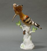 Porzellanfigur, "Wiedehopf auf Eichenstamm", Meissen, Schwertermarke, 4 Schleifstriche, Modellnummer