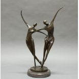 Bronze, braun patiniert, "Tanzendes Paar", auf der Plinthe bezeichnet Milo, auf Steinsockel,