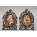 2 Miniaturen, Gouachen, "Madonna della Sedia" nach Raphael, "Josef und Jesuskind", um 1900,