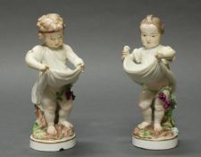 2 Porzellanfiguren, "Mädchen", "Knabe", wohl Meissen um 1770-1780, Schwertermarke, Amoretten mit