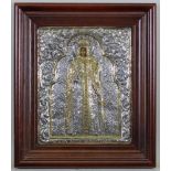 Ikone, "Gottesmutter", Silber 925, 20. Jh., 20.5 x 16.5 cm, unter Glas gerahmt