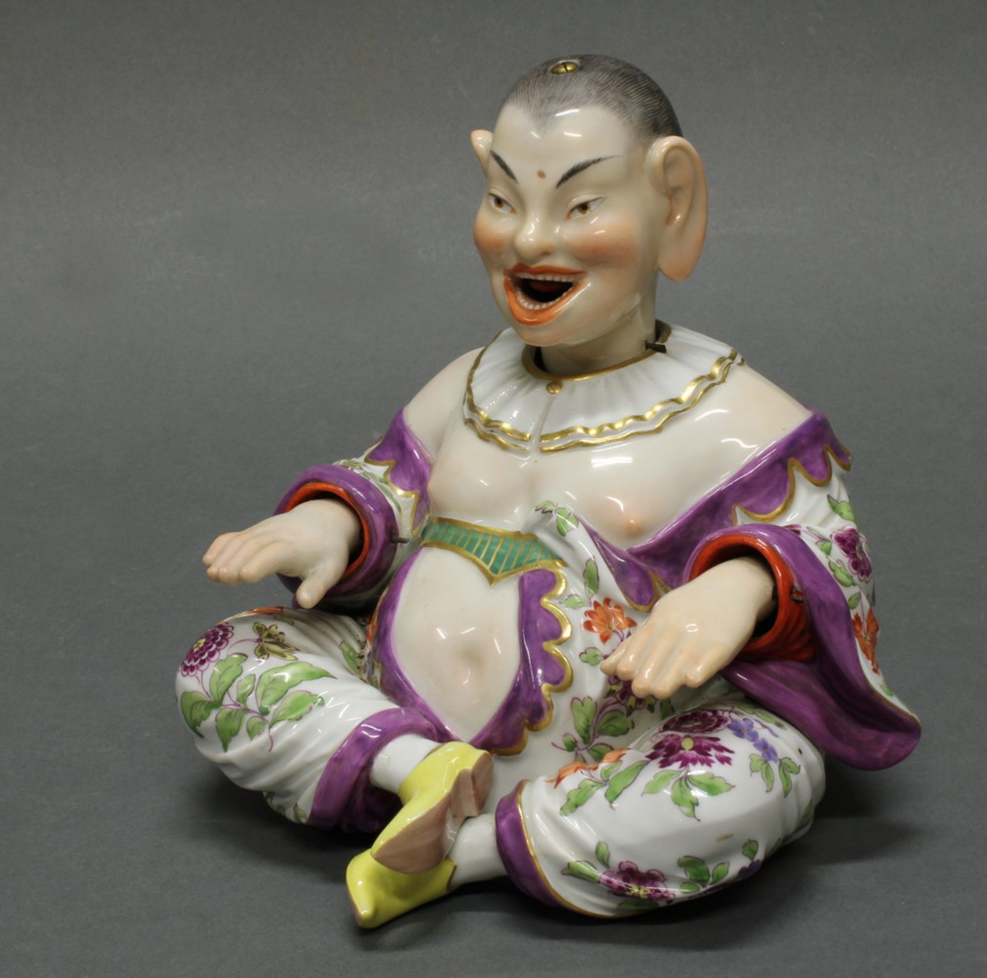 Wackelpagode, "Sitzender Chinese", Meissen, Schwertermarke, 1850-1924, 1. Wahl, lachender Chinese - Image 2 of 6