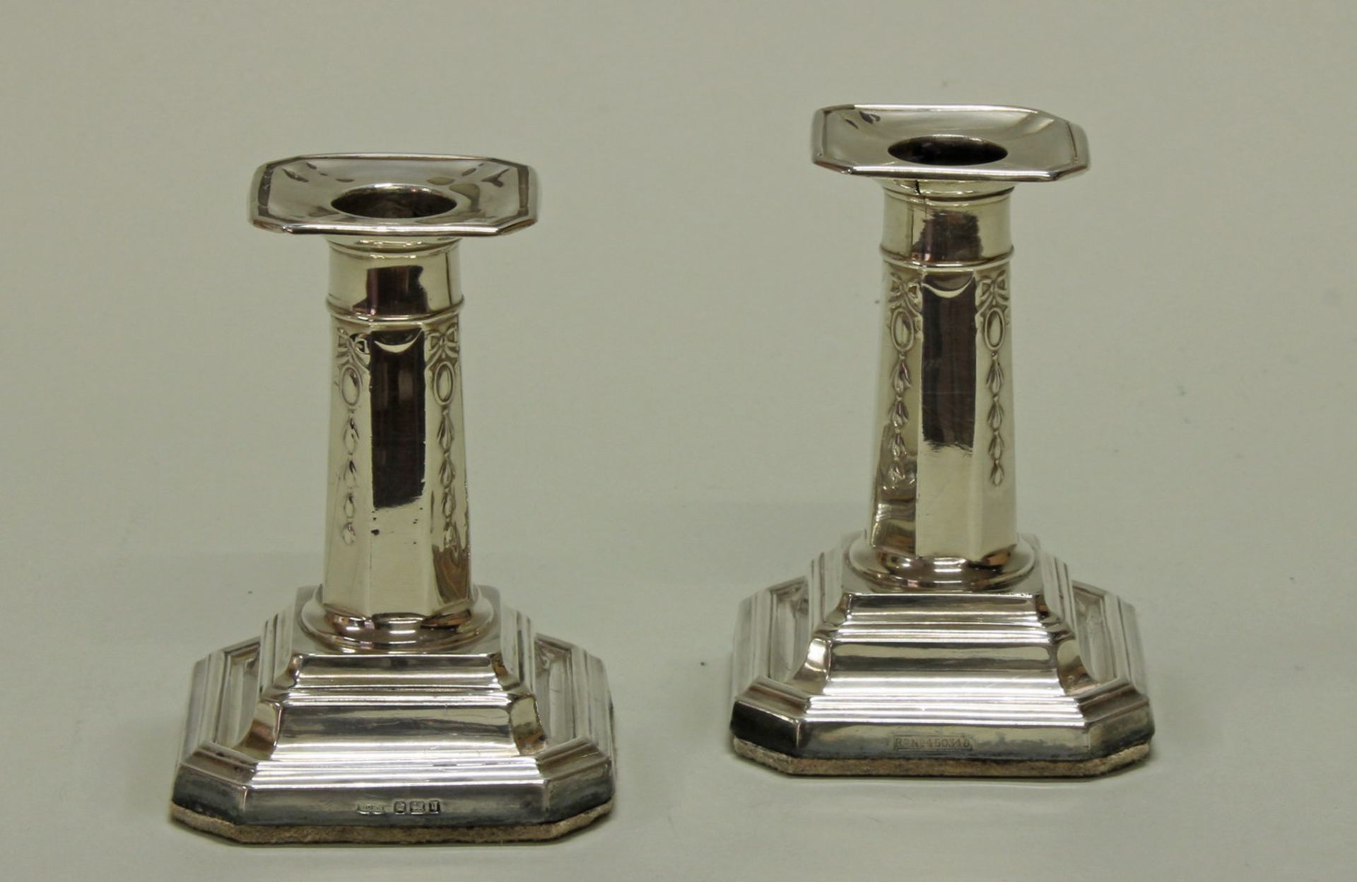 Paar Tischleuchter, Silber 925, Sheffield, 1908, James Dixon & Sons, oktogonal, je einflammig,