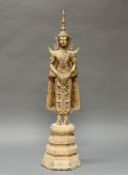 Figur, "Stehende Gottheit", Thailand, 20. Jh., Rattanakosin, Bronze, lackvergoldet, auf hohem