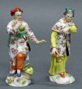 2 Porzellanfiguren, "Japanerin mit Glocke", "Japaner mit Flasche und Korb", Meissen, Schwertermarke,