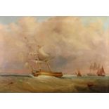 Marinemaler (19. Jh.), "Segelschiffe vor der Küste", Öl auf Leinwand, doubliert, bezeichnet unten