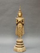 Figur, "Stehende Gottheit", Thailand, 20. Jh., Rattanakosin, Bronze, lackvergoldet, auf hohem
