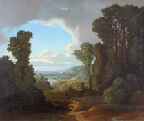 Landschaftsmaler (19. Jh.), "Landschaftsausblick", Öl auf Leinwand, doubliert, 54 x 65 cm
