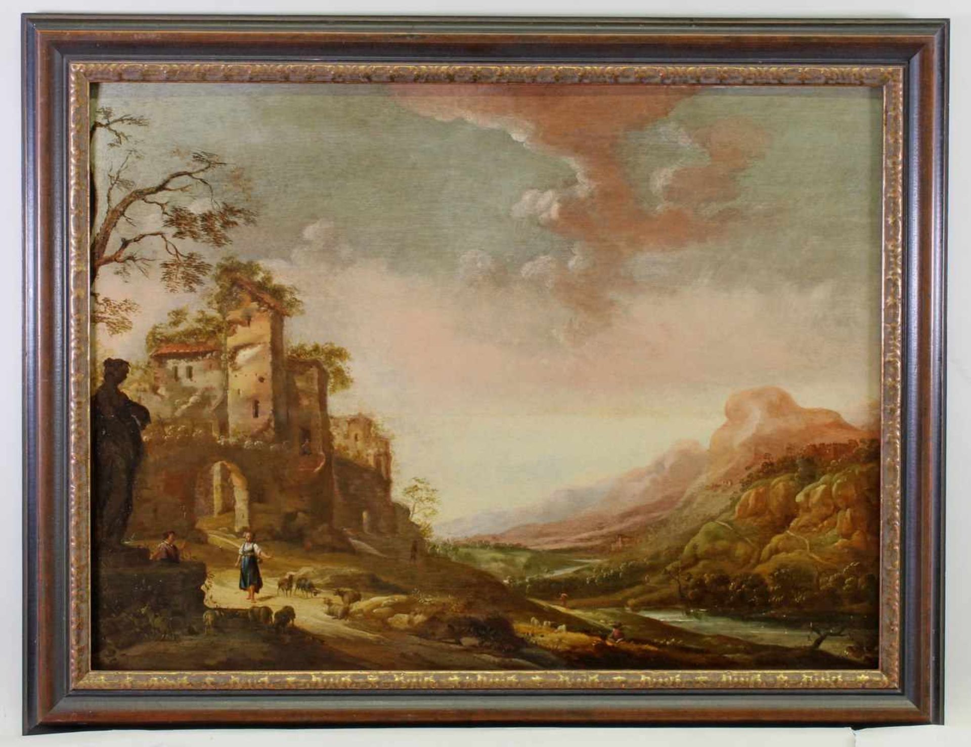 Niederländischer Maler (18. Jh.), "Südliche Landschaft", Öl auf Holz, 48 x 65 cm, ehemaliger - Image 2 of 4