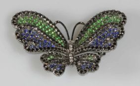 Brosche/Anhänger, 'Schmetterling', WG 750, schwarz rhodiniert, Brillanten zus. ca. 0.06 ct.,