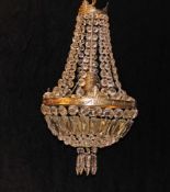Deckenlüster, französischer Stil, Metall, bronziert, Glas- bzw. Kristallbehang, einflammig, 75 cm