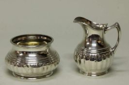 Sahnegießer, Zuckerschale, Silber 800, Wilkens, innen vergoldet, Rippendekor, 7.5-11.5 cm hoch, zus.