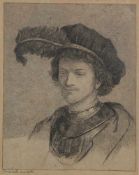 2 Radierungen, nach Rembrandt, unter Glas gerahmt (ungeöffnet, ungeprüft): "Bärtiger Mann", Georg
