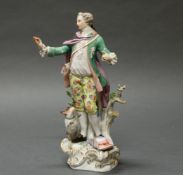 Porzellanfigur, "Schäfer mit Hund", Meissen, Schwertermarke, 3. Wahl, polychrom und goldstaffiert,