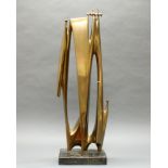 Bronze, goldbraun patiniert, "Abstrakt", verso bezeichnet PB Balogh, auf Holzsockel, 99 cm hoch (