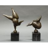 2 Bronzen, braun patiniert, "Akrobatinnen", bezeichnet Milo, auf Steinsockel, Gießeremblem J.B