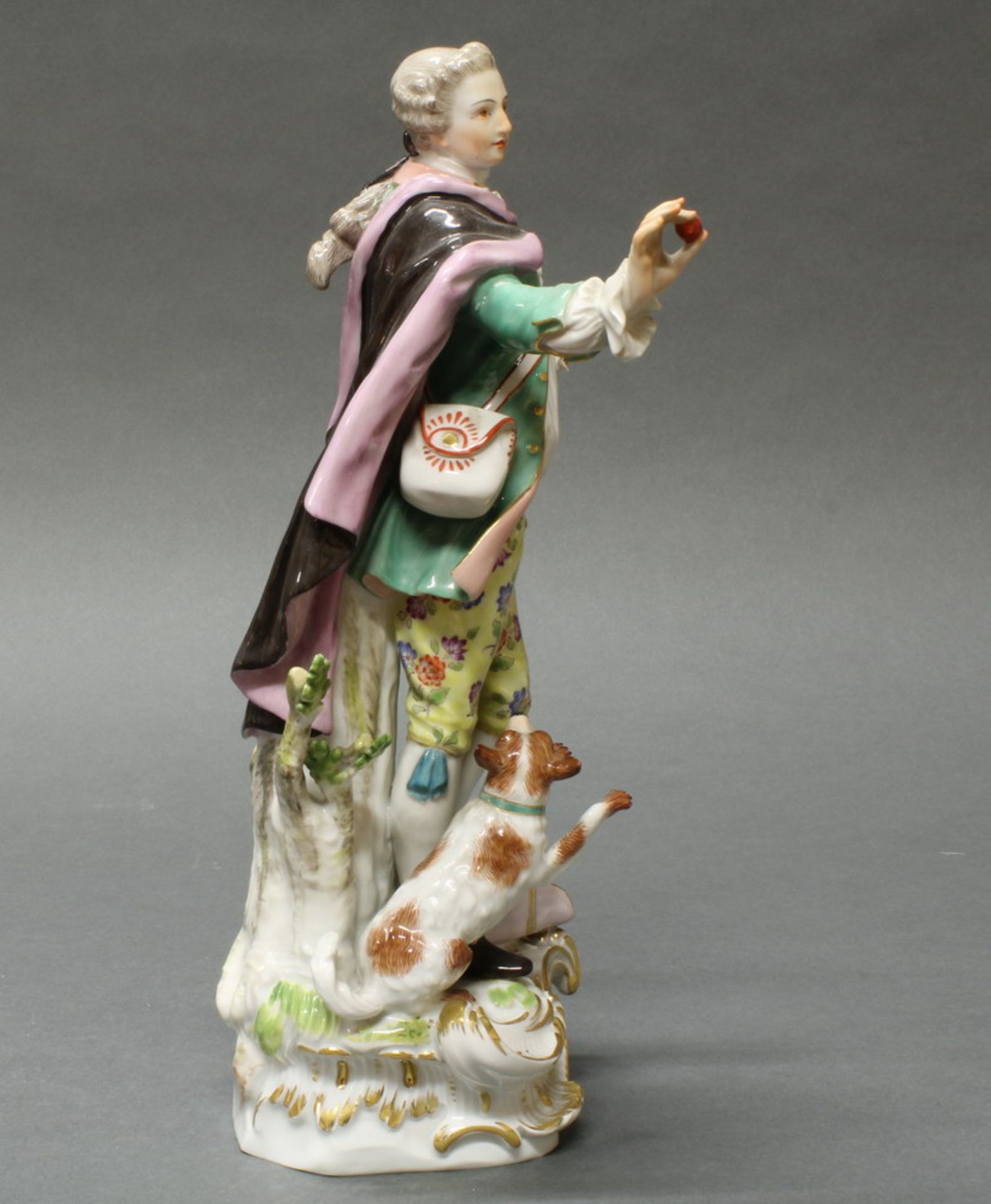Porzellanfigur, "Schäfer mit Hund", Meissen, Schwertermarke, 3. Wahl, polychrom und goldstaffiert, - Image 4 of 4