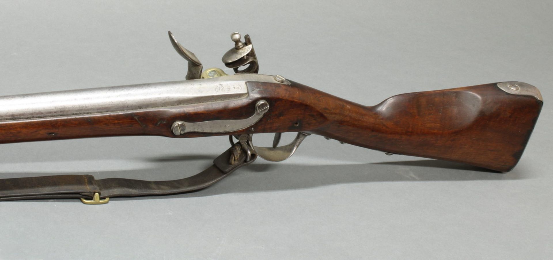 Steinschloss-Gewehr, mit original Bajonett in Lederscheide, militärisch, Frankreich, gestempelt - Bild 5 aus 9