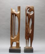 2 Skulpturen, Holz geschnitzt, "Abstrakt", jeweils bezeichnet Balogh, 1x datiert 1976, 1x bezeichnet