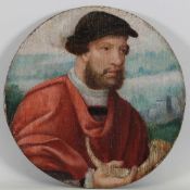 Rheinischer Maler (2. Hälfte 16. Jh.), "Bildnis eines Mannes vor Landschaftsausblick", Öl auf