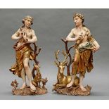 2 Skulpturen, Holz geschnitzt, "Diana" und "Dionysos", Lindenholz, Süddeutschland, um 1760, je 53 cm