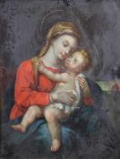 Rheinisch (17.18. Jh.), "Muttergottes mit Kind", Öl auf Kupfer, 24 x 19 cm, leicht verschmutzt und