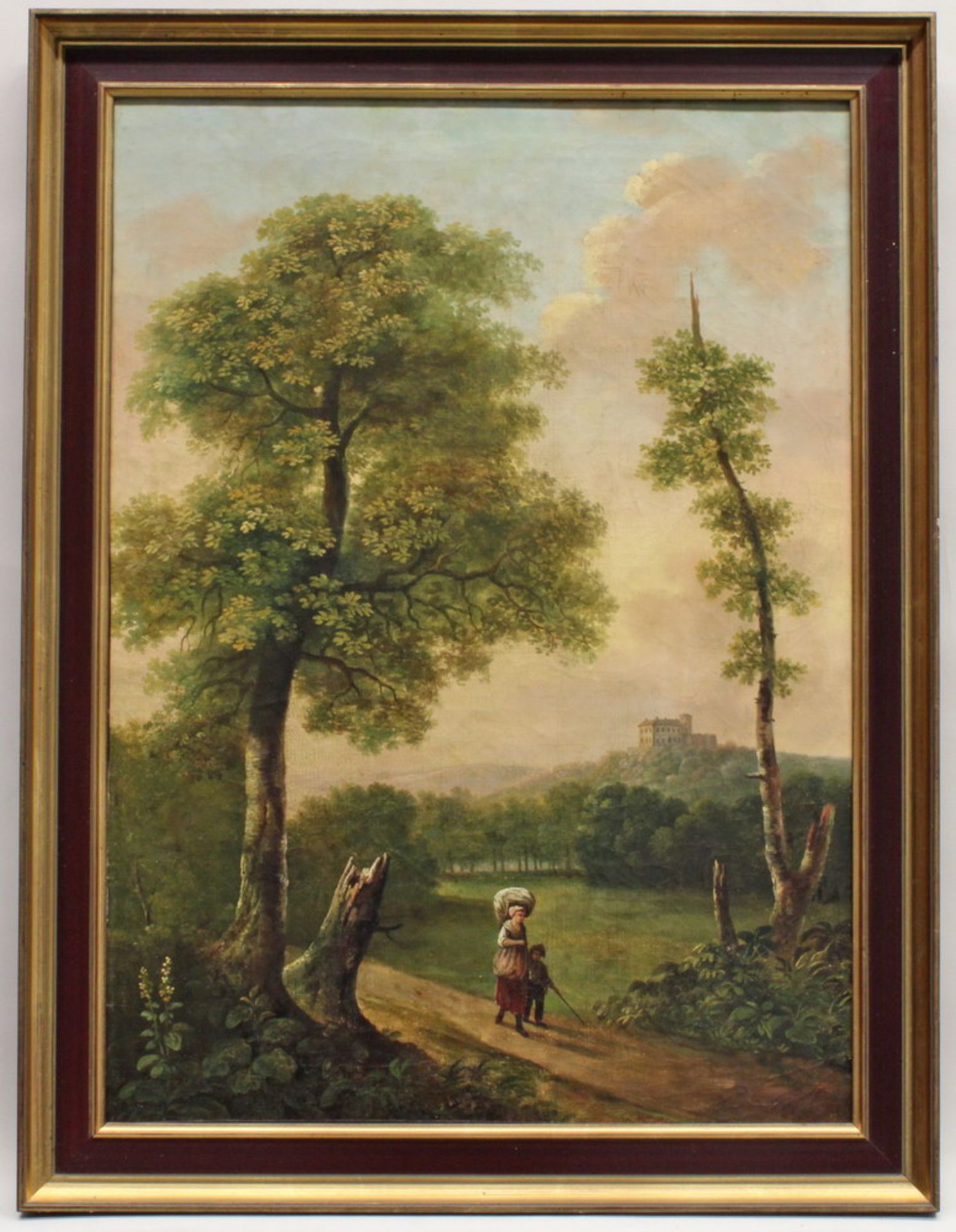 Landschaftsmaler (18./19. Jh.), "Wanderer in Sommerlandschaft", Öl auf Leinwand, doubliert, 75 x - Image 2 of 3