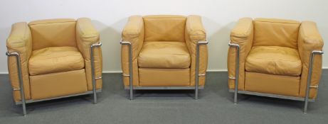 3 Sessel, Modell LC2 aus der Serie Grand Confort, Entwurf von Le Corbusier, Pierre Jeanneret und