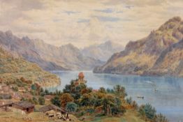 Salter, John William (1825 - 1891, Aquarellist), Aquarell, "Bergsee", signiert und datiert unten