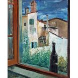 Deutscher Maler (1. Hälfte 20. Jh.), "Blick aus dem Fenster", Öl auf Leinwand, wohl auf Malkarton,