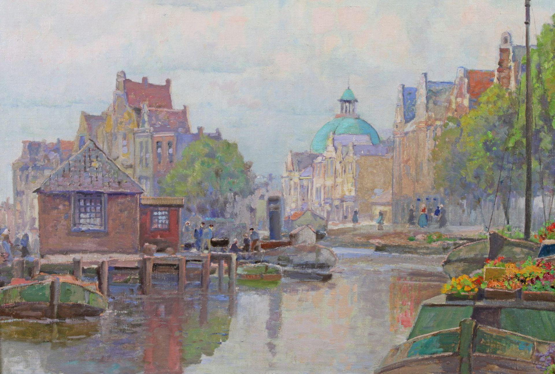 Richter-Johansen, Hans (19./20. Jh.), "Holländischer Blumenmarkt", Öl auf Leinwand, signiert unten - Image 4 of 6