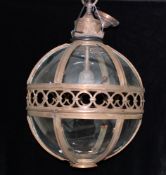Deckenlampe, in Kugelform, Bronze, zwölf gebogte Scheiben-Elemente, einflammig, 66 cm hoch, ø 41 cm,