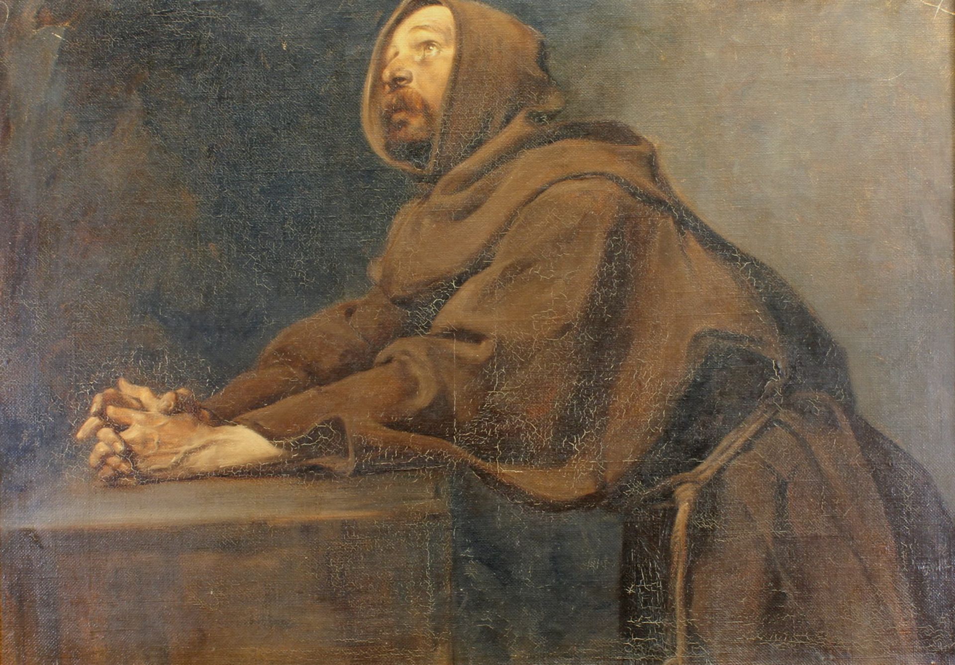 Dietrich, H. (?), (19. Jh.), "Franziskaner im Gebet", Öl auf Leinwand, unten links undeutlich