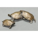 Bronze, "Schildkröten", Japan, Anfang 20. Jh., patiniert, zweiteiliger Guss, 7.5 x 24 x 15 cm, etwas