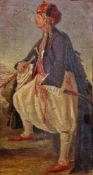 Orientmaler (19. Jh.) "Palikar in Landschaft", Öl auf Leinwand, auf Karton montiert, 30 x 17 cm,