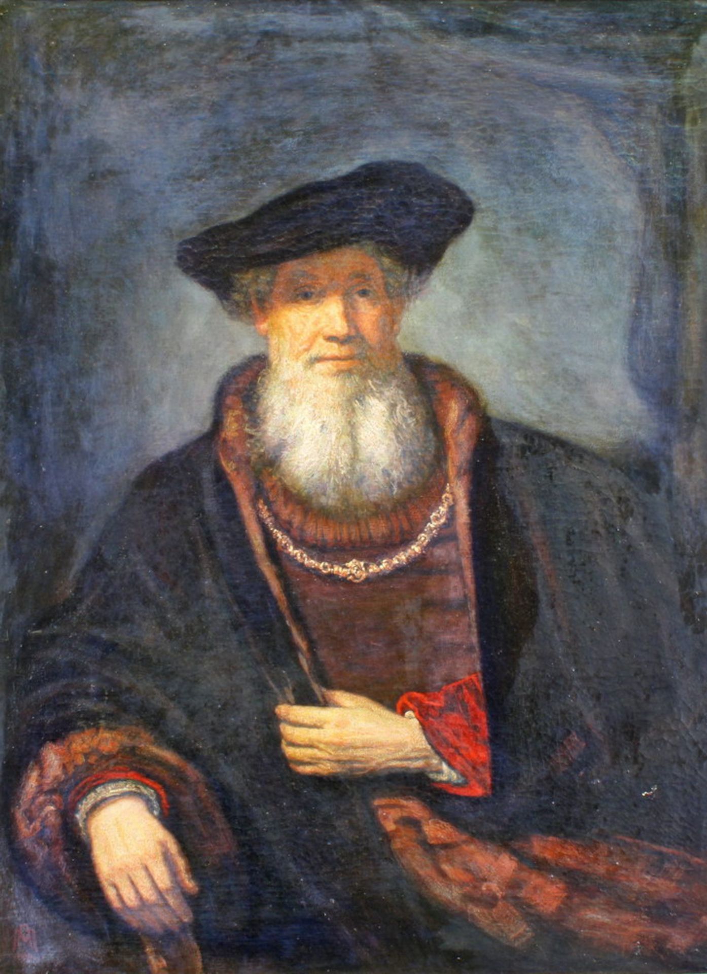 Monogrammist (wohl 1920er Jahre), "Bildnis eines alten Mannes" (Kopie nach Rembrandt van Rijn), Öl