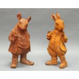 Skulpturenpaar, 'Rat und Rabbit', Eisenguss, Rostpatina, 44 cm bzw. 48 cm hoch