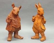 Skulpturenpaar, 'Rat und Rabbit', Eisenguss, Rostpatina, 44 cm bzw. 48 cm hoch