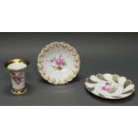 2 Teller, Meissen, Schwertermarke, 1850-1924, 1. Wahl, verschiedene Reliefdekore, bunte Blumen,