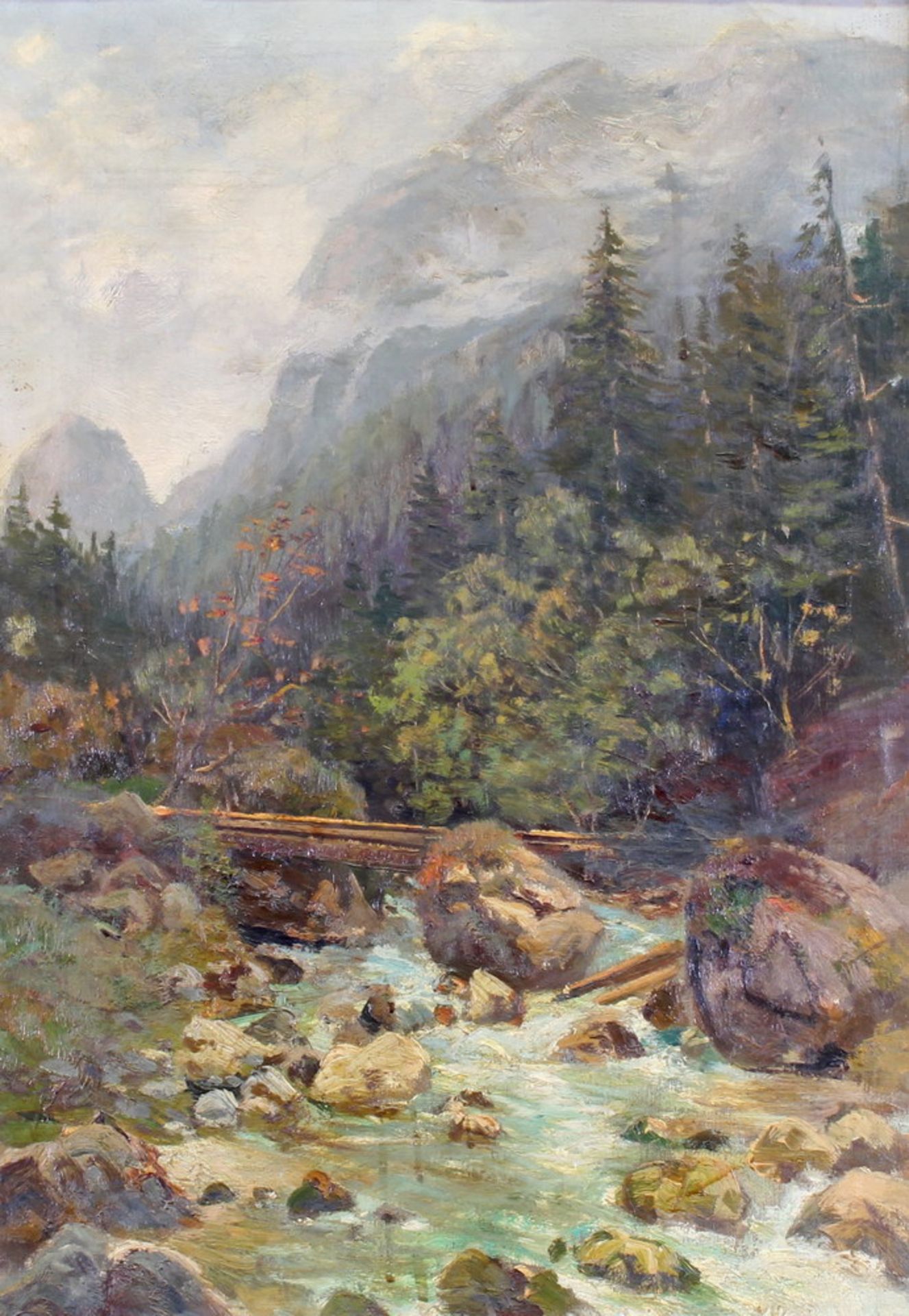 Schimmel, Hugo (1869 Chemnitz - um 1936 München/ Paris) "Fluss im Gebirge", Öl auf Leinwand,