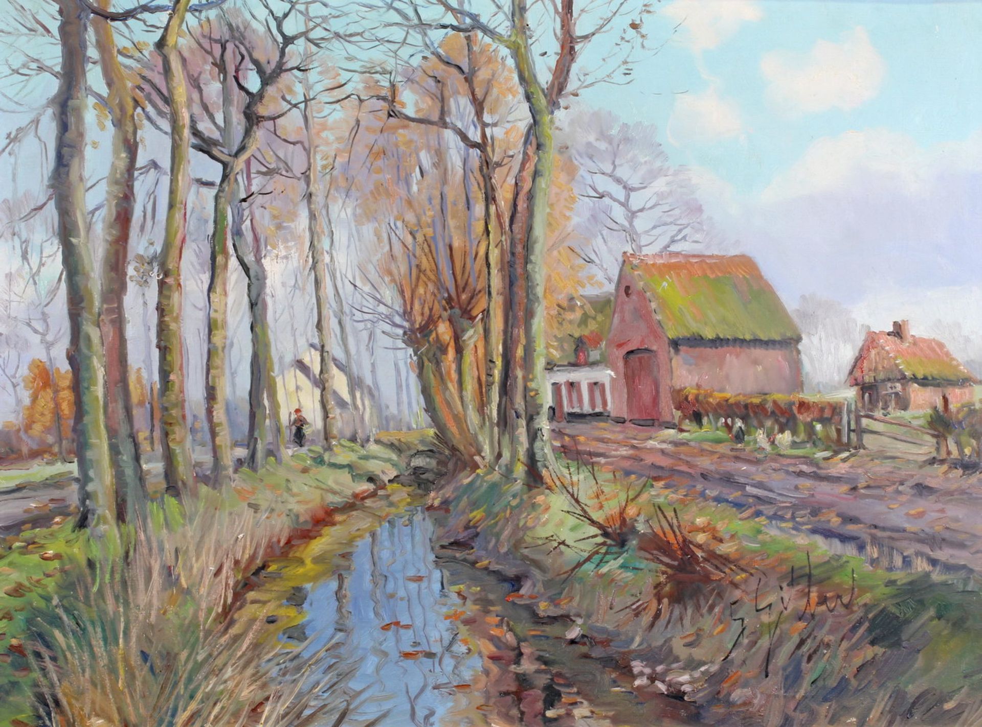 Gilbert, G. (20. Jh.), "Häuser am Fluss", Öl auf Leinwand, signiert unten rechts G. Gilbert, 60 x 80