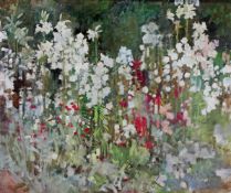Unbekannter Maler (20. Jh.), "Blumenwiese", Öl auf Leinwand, doubliert, nicht signiert, 63 x 76 cm