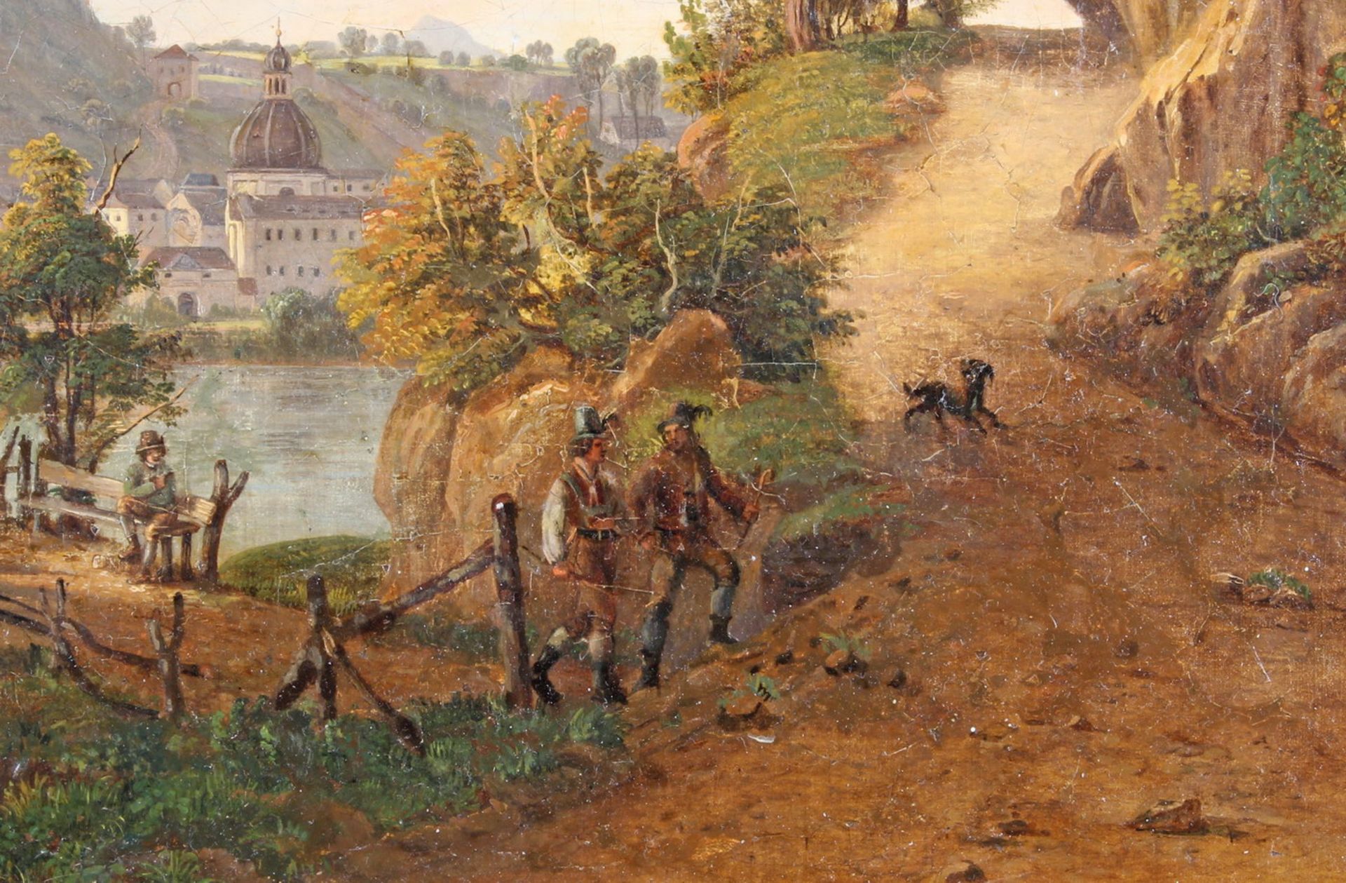 Anonym (19. Jh.), "Blick über die Salzach auf die Festung Hohensalzburg", Öl auf Leinwand, - Image 3 of 5