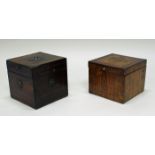 2 Tabakdosen, deutsch, 19. Jh., Mahagoni u.a., Würfelform, 12 x 14.5 x 14.5 cm, 13.5 x 14 x 14 cm,