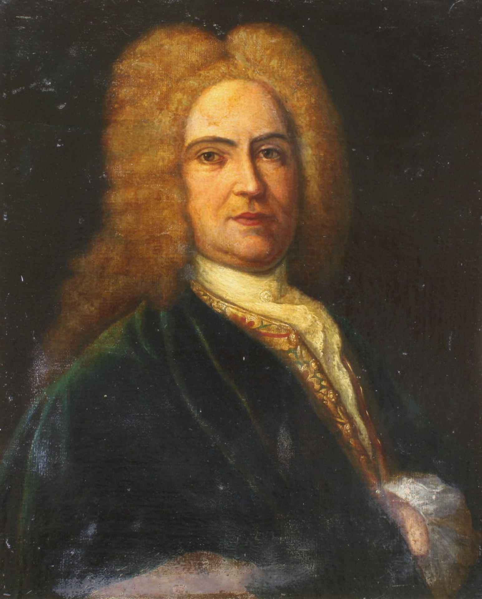 Französischer Porträtmaler (17./18. Jh.), "Bildnis eines Herrn mit Allongeperücke", Öl auf Leinwand,