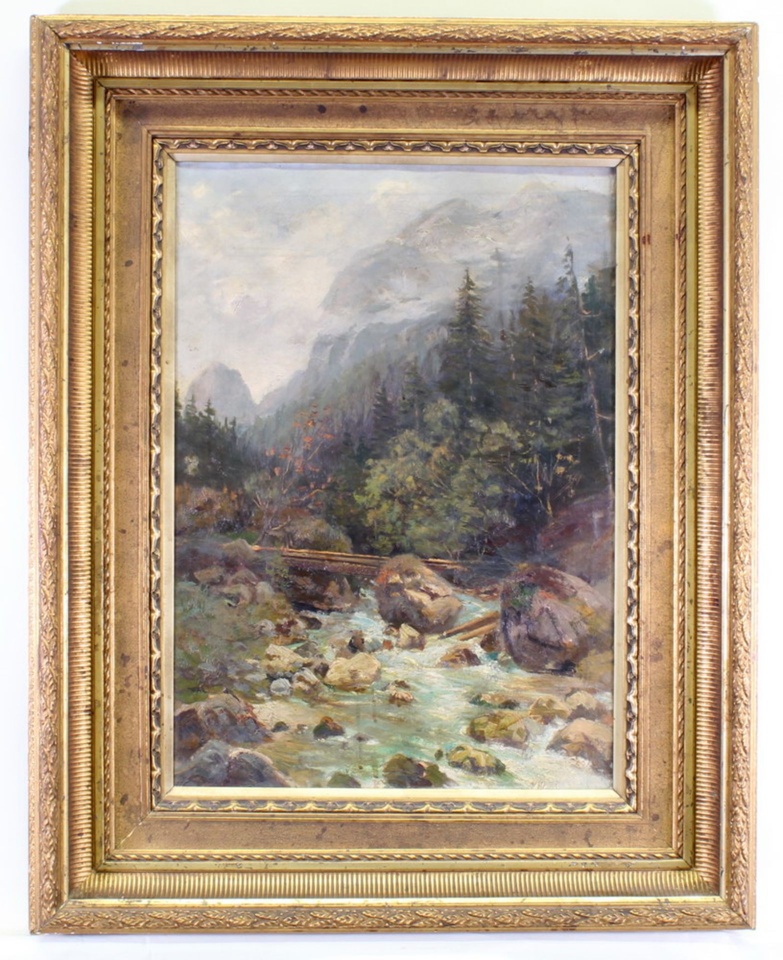 Schimmel, Hugo (1869 Chemnitz - um 1936 München/ Paris) "Fluss im Gebirge", Öl auf Leinwand, - Image 2 of 3