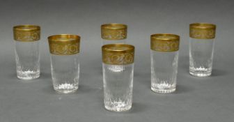 6 Bechergläser, "Thistle", St. Louis, farbloses Kristallglas, geschliffen und goldverziert, am Boden