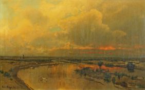 Hoppe, Ferdinand Theodor (1848 Dorpat (Russ. Kaiserreich) - 1890 Köln) "Abend am Meer", Öl auf