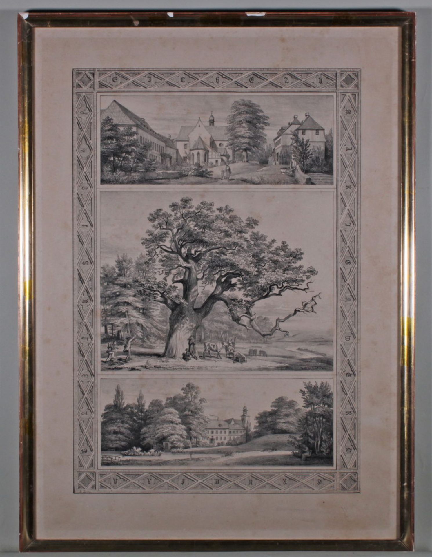 Lithografie, "Eiche zu Marienberda, Hinüberscher Garten Hannover", 1847, Georg Laves, 46.5 x 31.5 - Bild 2 aus 3