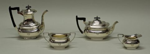 Kaffeekanne, Teekanne, Sahnegießer, Zuckerschale, Silber 925, Sheffield, 1916, Walker & Hall,